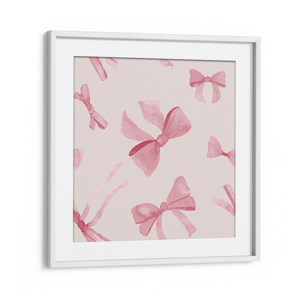 Delicate pink bows create a charming design in WATERCOLOUR BOWS VIII, ideal for kids room paintings.