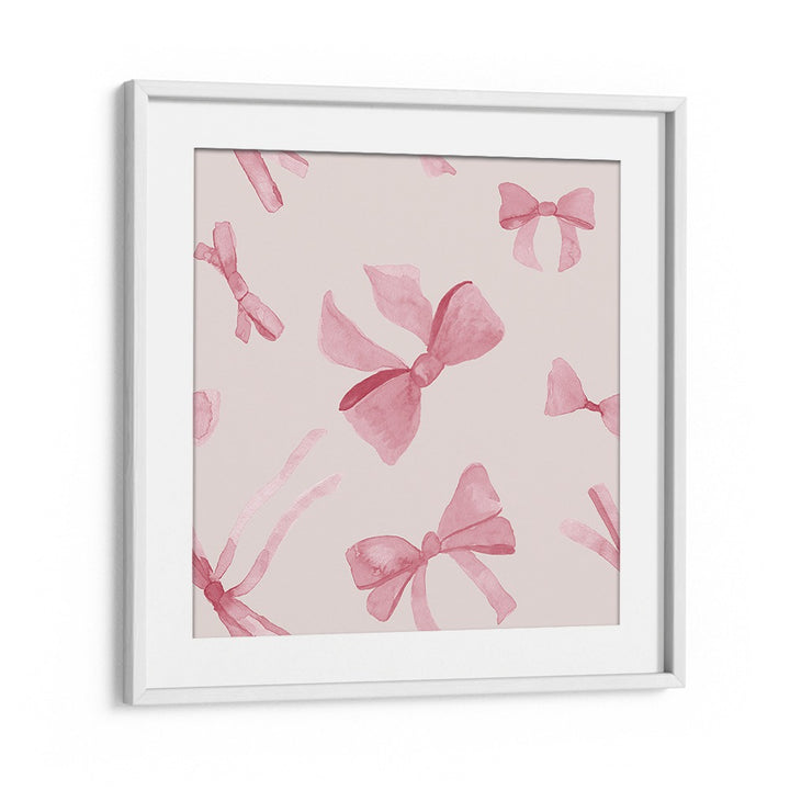 Delicate pink bows create a charming design in WATERCOLOUR BOWS VIII, ideal for kids room paintings.
