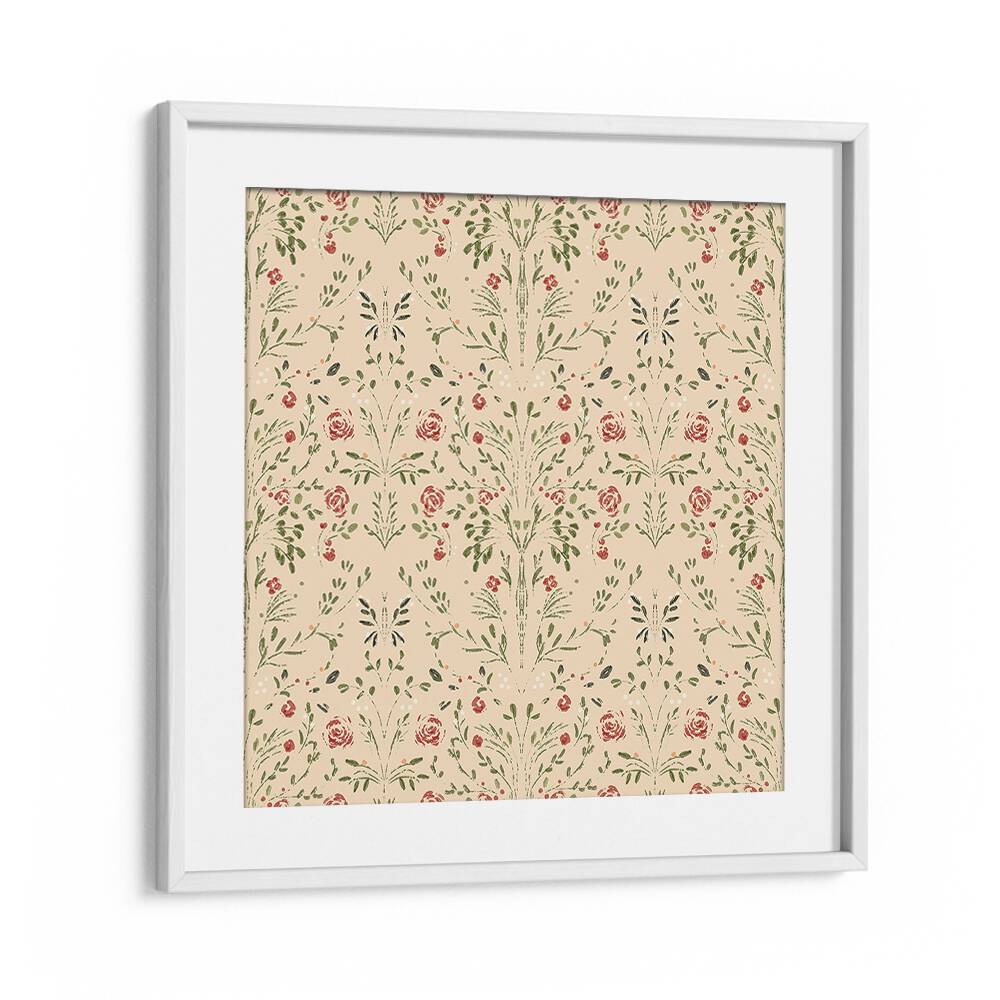 APTITUDE II, FLORAL FLOWER PAINTINGS showcases a charming floral design in a sleek white frame, perfect for any decor.