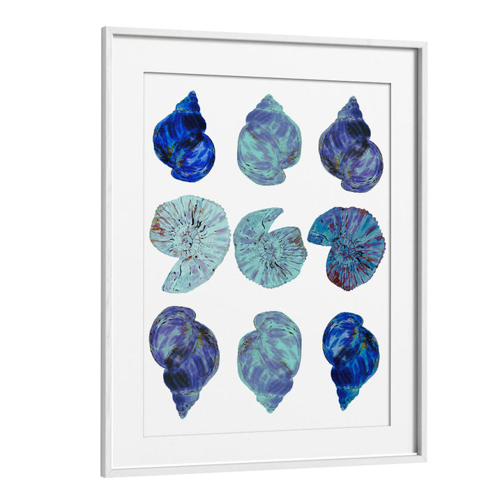 Colorful BLUE SEA SHELLS, BEACH PAINTINGS showcasing vibrant coastal beauty for your home decor. Perfect for beach lovers!