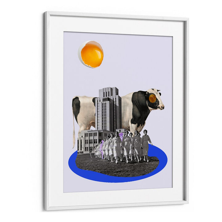 Whimsical COW IN THE CITY, SURREAL ART PRINTS blend urban charm with countryside nostalgia for your decor.