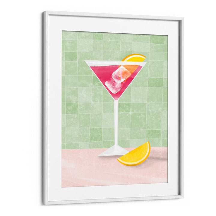 Framed art featuring PINK COCTAIL II, BAR with a refreshing pink drink and lemon slice, perfect for cafe decor.