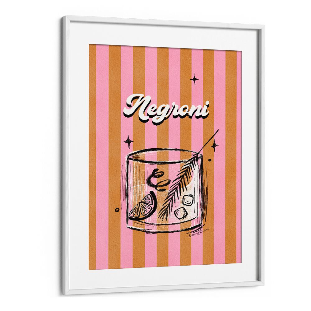 NEGRONI DRINK ON STRIPES BY BAROO BLOOM , BAR POSTERS , BAR ART PRINTS