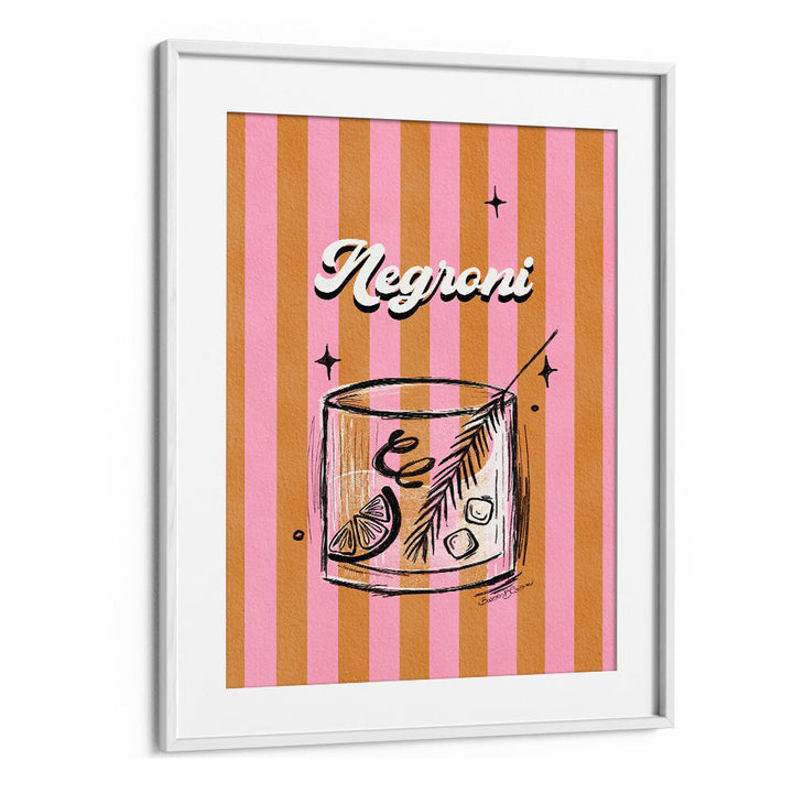 NEGRONI DRINK ON STRIPES BY BAROO BLOOM , BAR POSTERS , BAR ART PRINTS