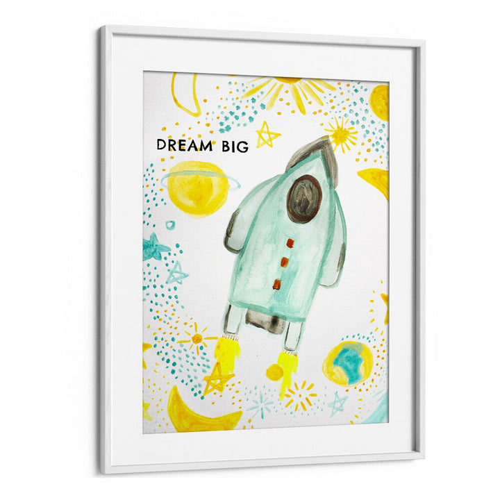 "DREAM BIG, KIDS ROOM PAINTINGS" features a colorful rocket design, perfect for inspiring children's imaginations.