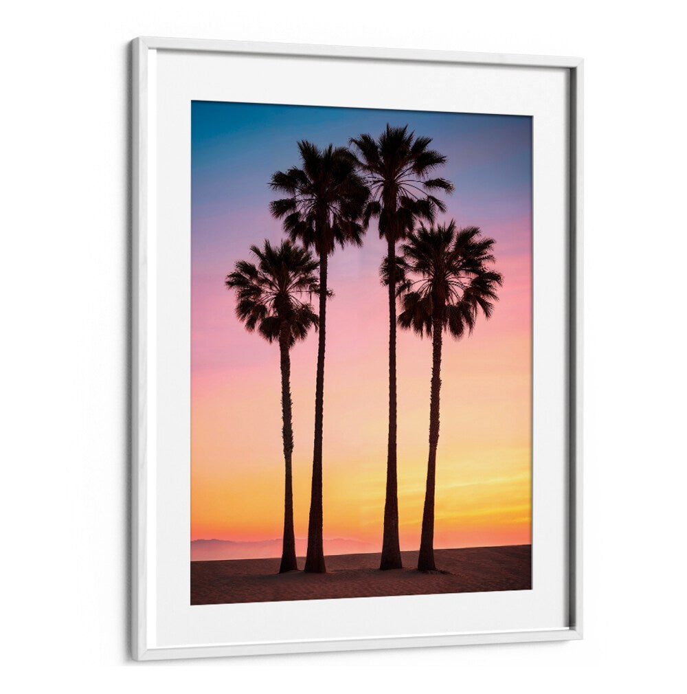 Vibrant BEACH SUNSET PALMS , BEACH PAINTINGS capturing a tropical sunset with lush palms for serene home decor.