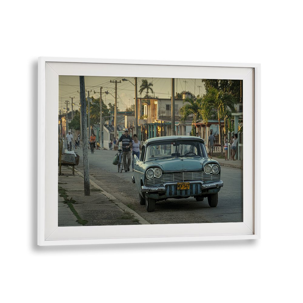 Vintage urban scene featuring a classic car, perfect for STREET LIFE, PHOTOGRAPHY PRINTS enthusiasts.