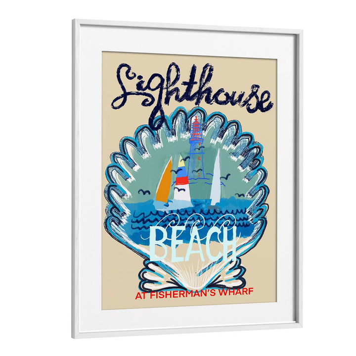 Bright and colorful LIGHTHOUSE I, BEACH PAINTINGS art piece enhances any coastal-themed decor with serene charm.