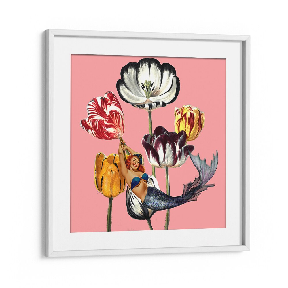 Vibrant floral backdrop featuring a whimsical mermaid, perfect for your MERMAID ON EARTH, PORTRAITS collection.