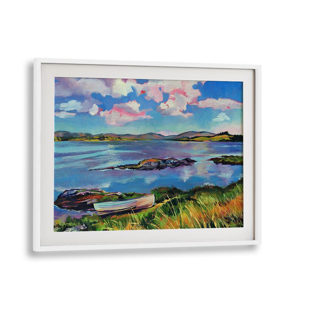 BOAT ON THE LAKE , BEACH PAINTINGS