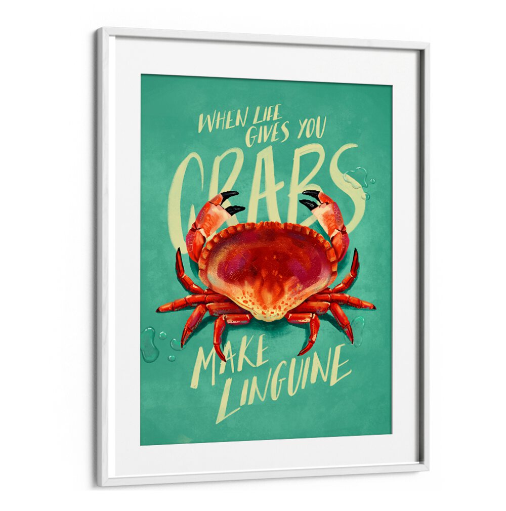 Whimsical crab art print with the phrase "WHEN LIFE GIVES YOU CRABS, BAR" for a fun decor statement.