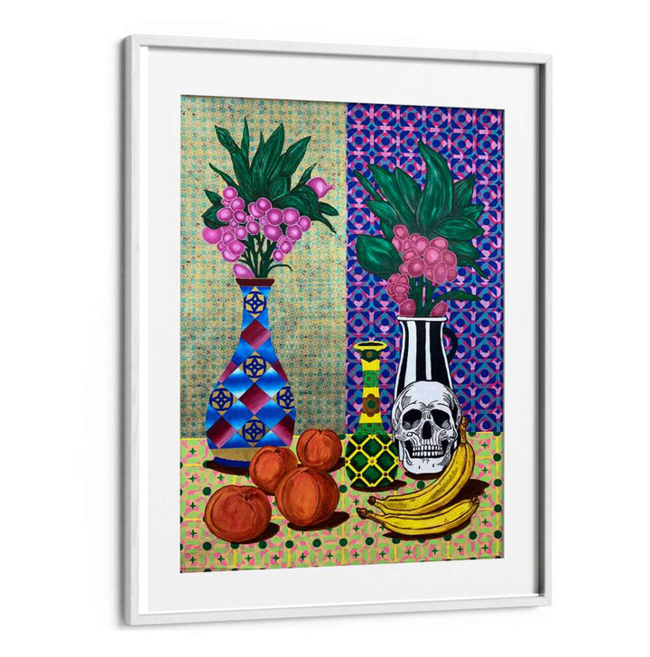 Vibrant STILL MEMENTO, KITCHEN POSTERS featuring colorful vases, fruits, and artistic details for modern decor.