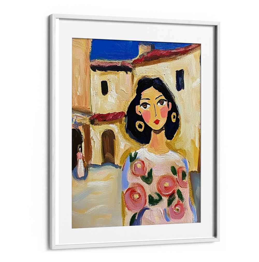 Vibrant SPAIN GIRL artwork showcasing Spanish culture with floral details, perfect for stylish decor.