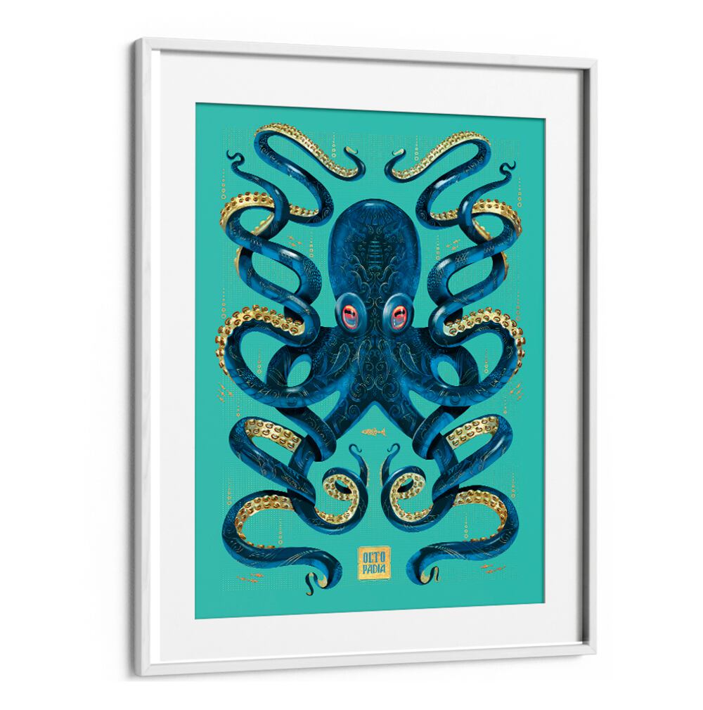 Vibrant OCTOPUS BLUE GOLD, BEACH PAINTINGS artwork showcasing a stunning octopus design, perfect for enhancing your decor.
