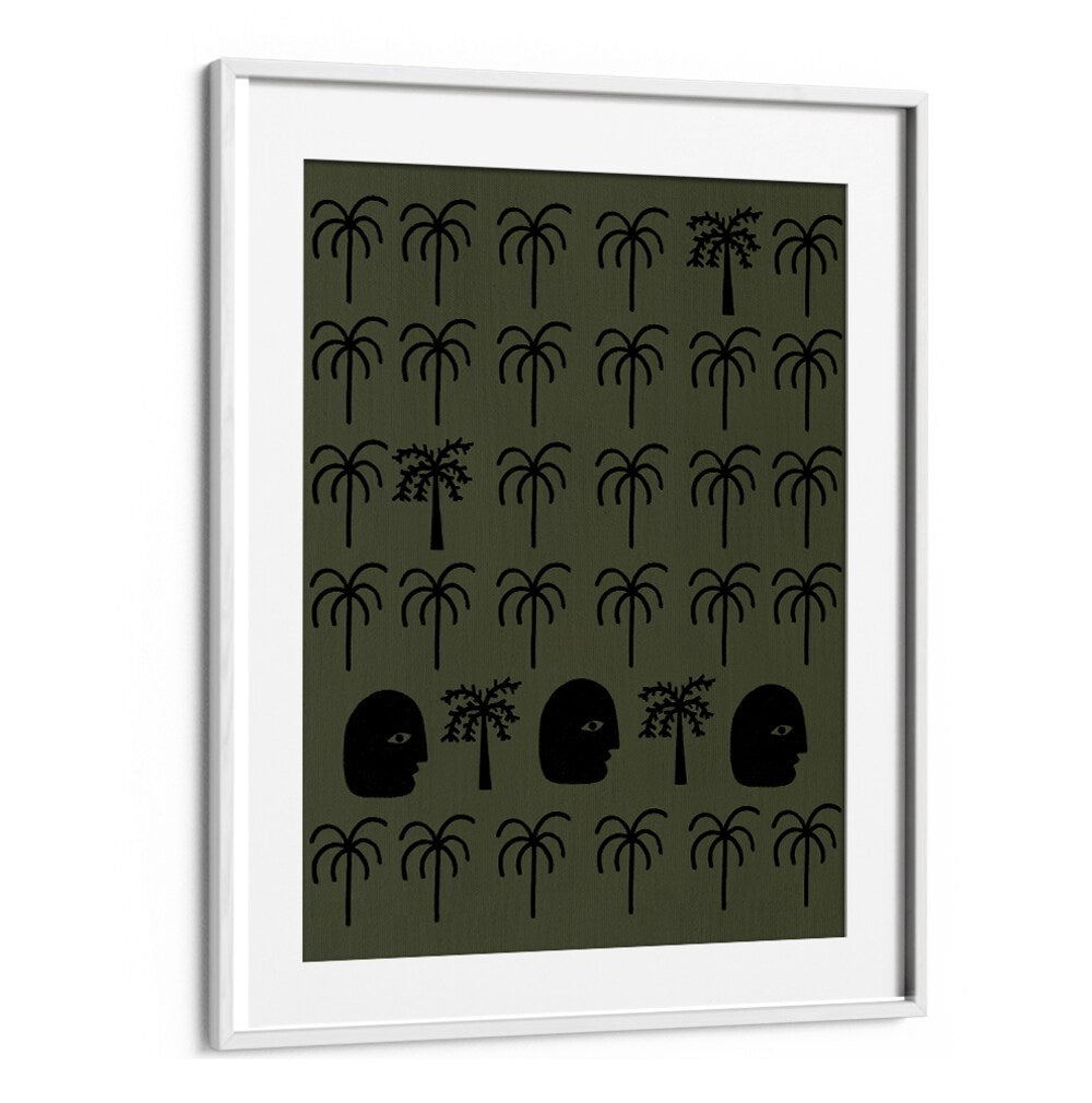 Abstract design featuring palm trees and faces, perfect for enhancing ambiance. Discover HEAVENLY MOMENT II, ABSTRACT PAINTINGS.