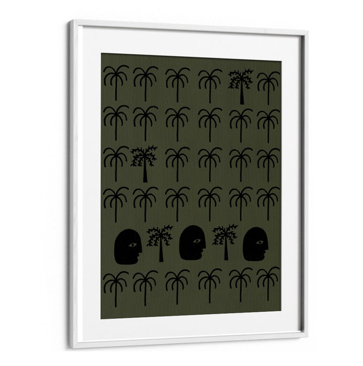 Abstract design featuring palm trees and faces, perfect for enhancing ambiance. Discover HEAVENLY MOMENT II, ABSTRACT PAINTINGS.