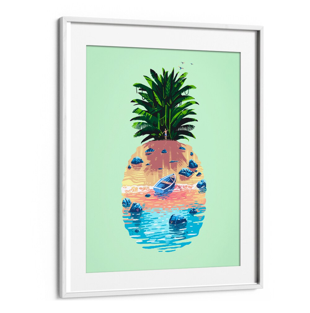 Vibrant PINEAPPLE ISLAND, BEACH PAINTINGS featuring tropical vibes and serene waters for your home decor.