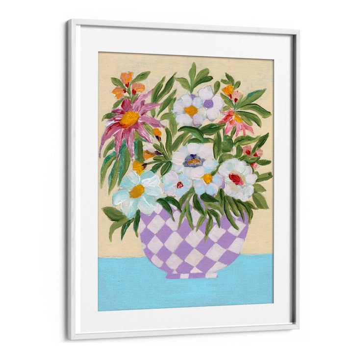 CHECKERD POT , FLORAL FLOWER PAINTINGS