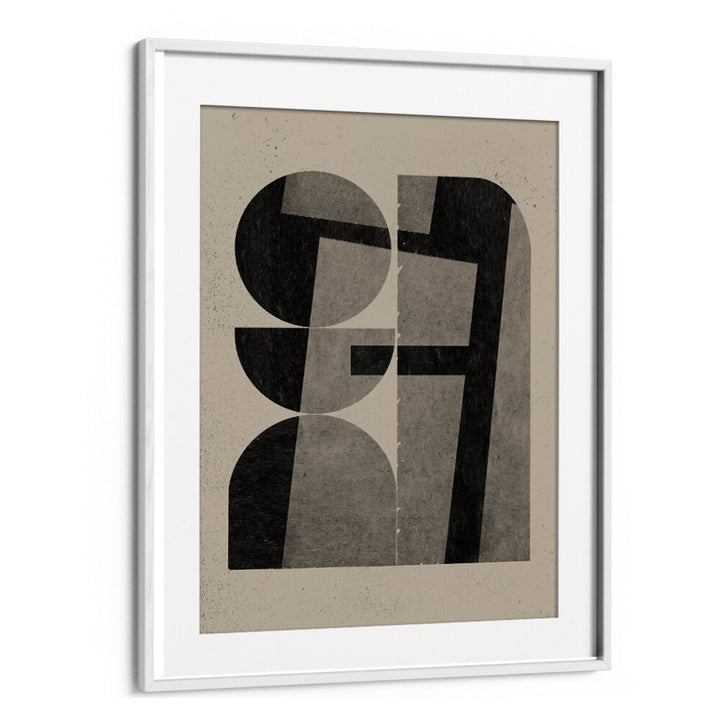 PAPER CUT NO.7, GEOMETRIC ART PRINTS features striking black and beige abstract designs, perfect for modern decor.