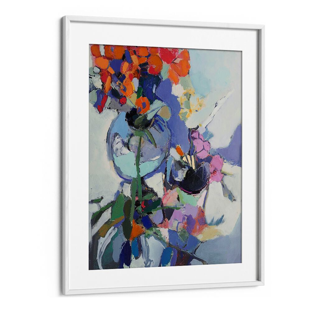 Vibrant ORANGE POPPIES, ABSTRACT PAINTINGS enhance home decor with colorful floral arrangements and artistic flair.