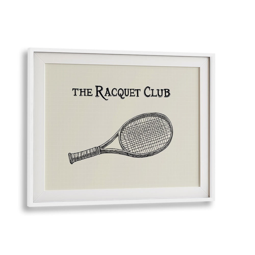 Framed vintage tennis racquet illustration perfect for sports enthusiasts, ideal for decor or gifting. Vintage Tennis Racquet Illustration, Sports Posters.