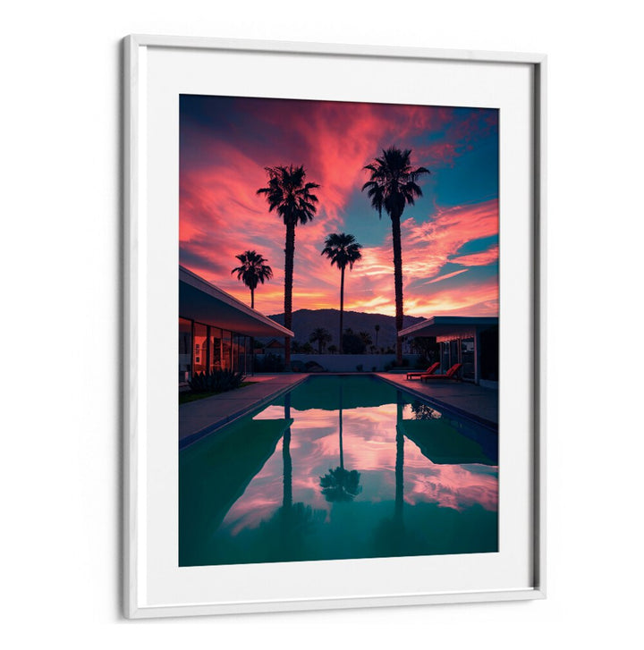Vibrant sunset reflections enhance the serene vibe of FALLING OF THE NIGHT II, BEACH PAINTINGS by Philippe Hugonnard.