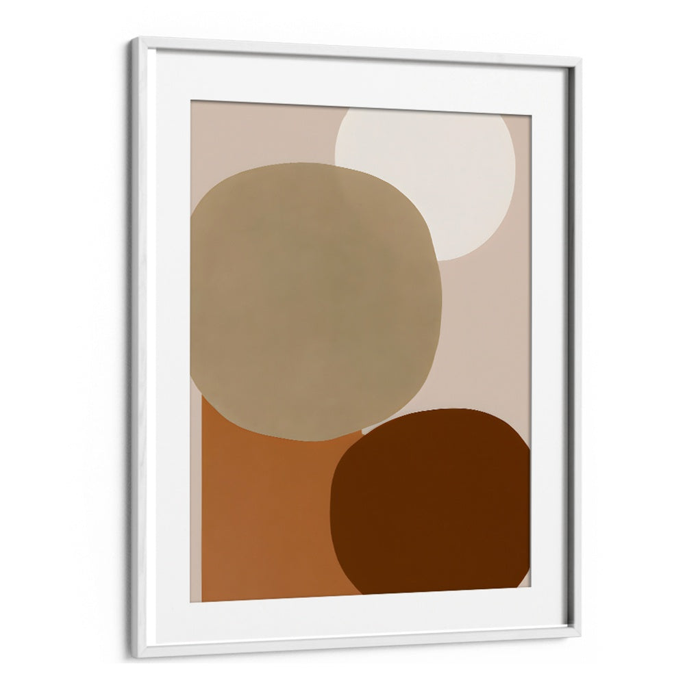 EARTHY MINIMALIST , GEOMETRIC ART PRINTS featuring overlapping neutral and warm-toned abstract shapes in a white frame