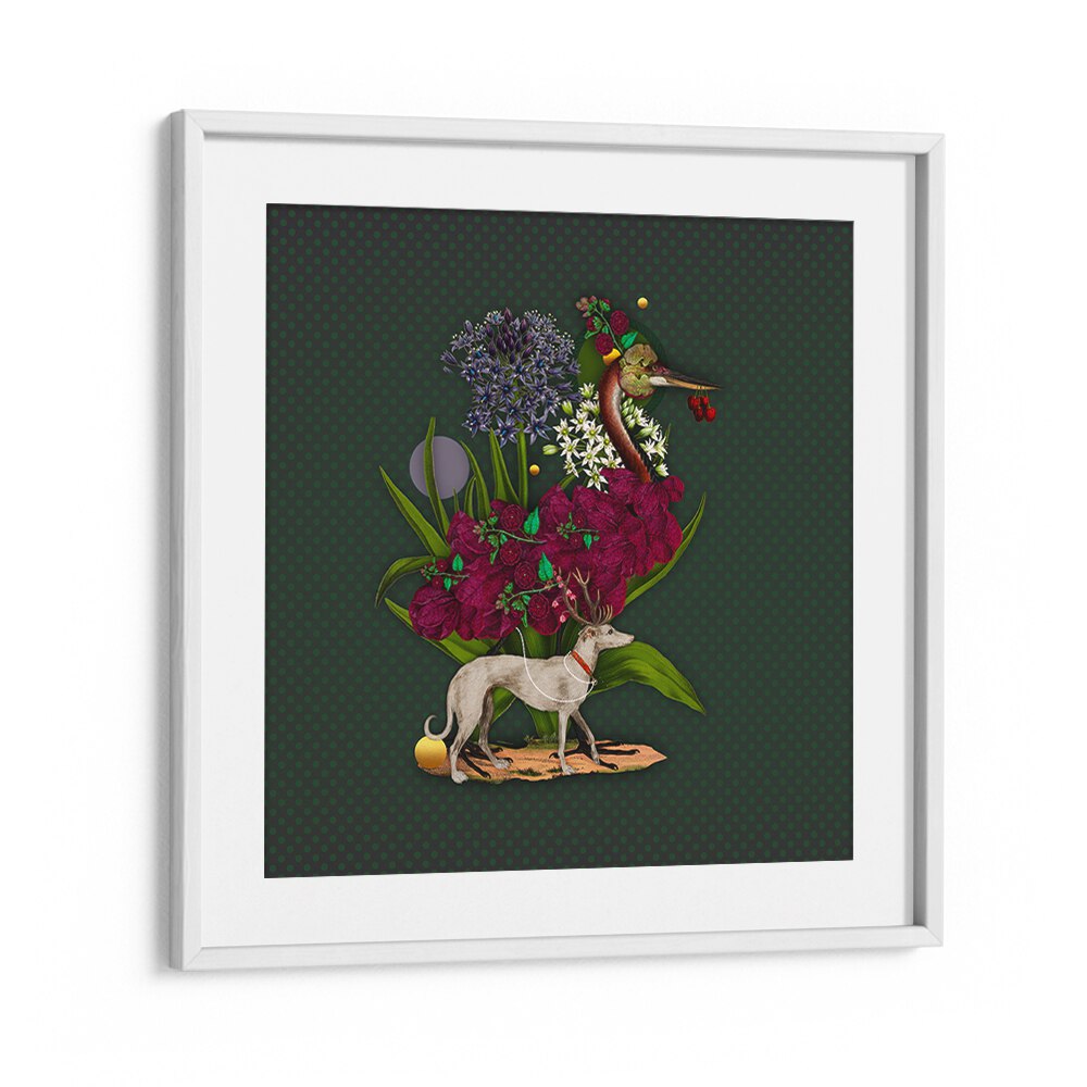 Whimsical ENCHANTED FOREST VII, ANIMAL PAINTINGS art piece featuring vibrant flora and playful animals for home decor.
