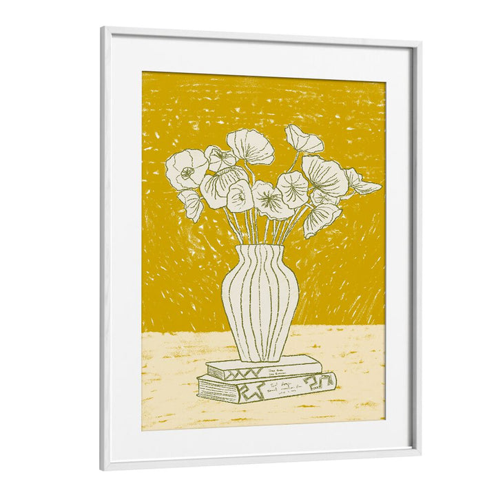 Elegant illustration of flowers in a vase on a vibrant yellow background, perfect for BEAUTY OF YELLOW, FASHION POSTERS.