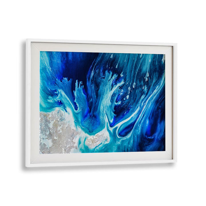 Vibrant abstract painting featuring deep blues and whites, embodying UNDERWATER OCEAN VIBES, ABSTRACT PAINTINGS.