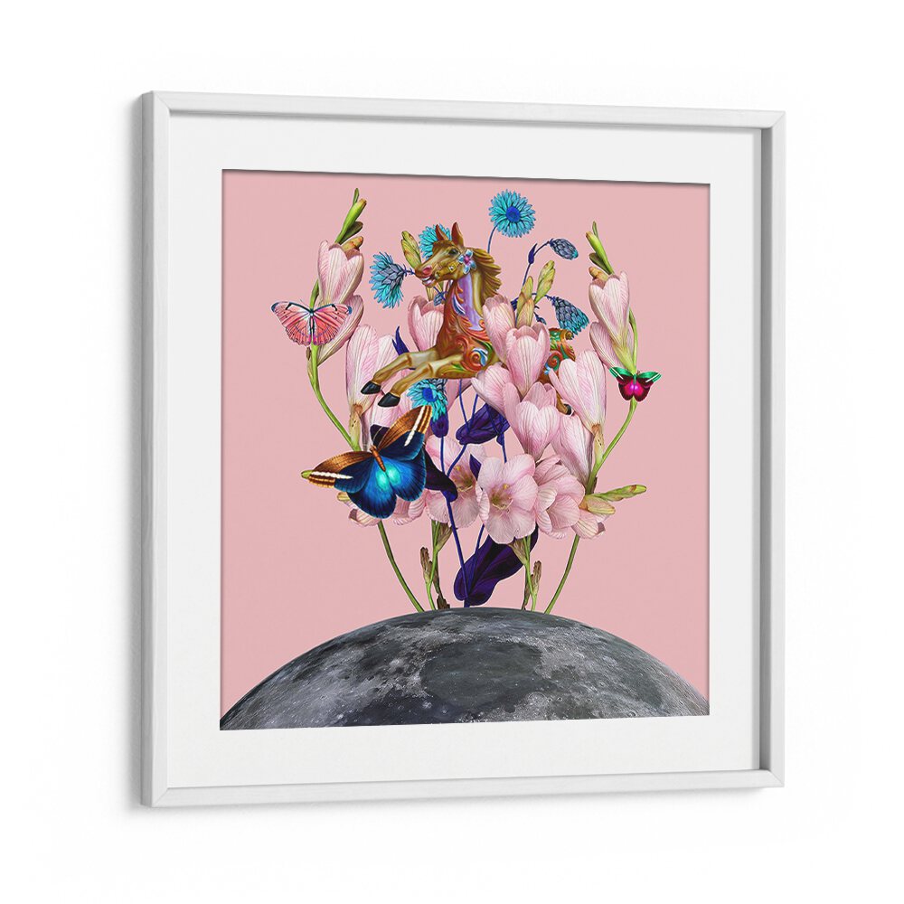 FLYING HORSE OVER THE MOON , SURREAL ART PRINTS