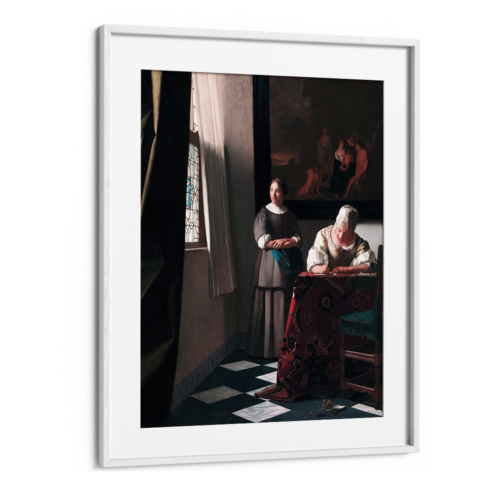 LADY WRITING A LETTER WITH HER MAID (CA. 1670–1671)  BY JOHANNES VERMEER, VINTAGE PAINTINGS