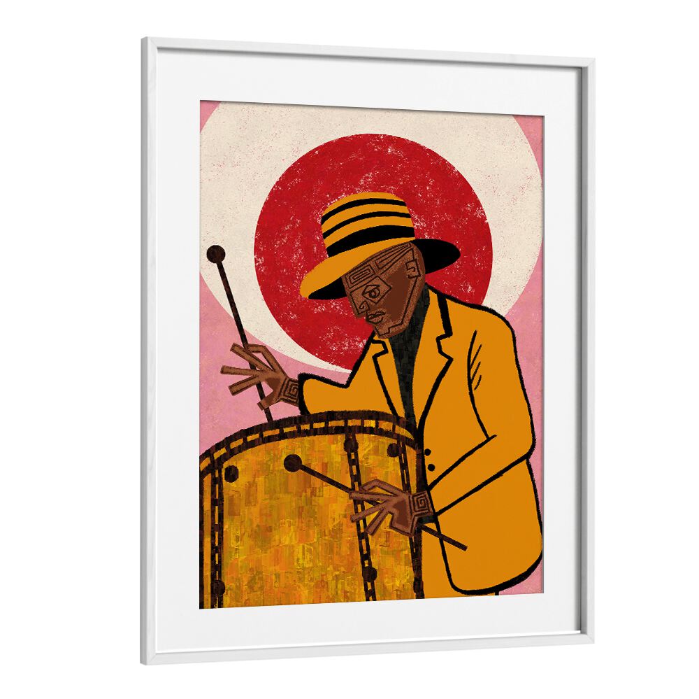 Colorful MUSICIAN GUY II, MOVIE POSTERS featuring a drummer in a stylish hat, perfect for music lovers and artists.