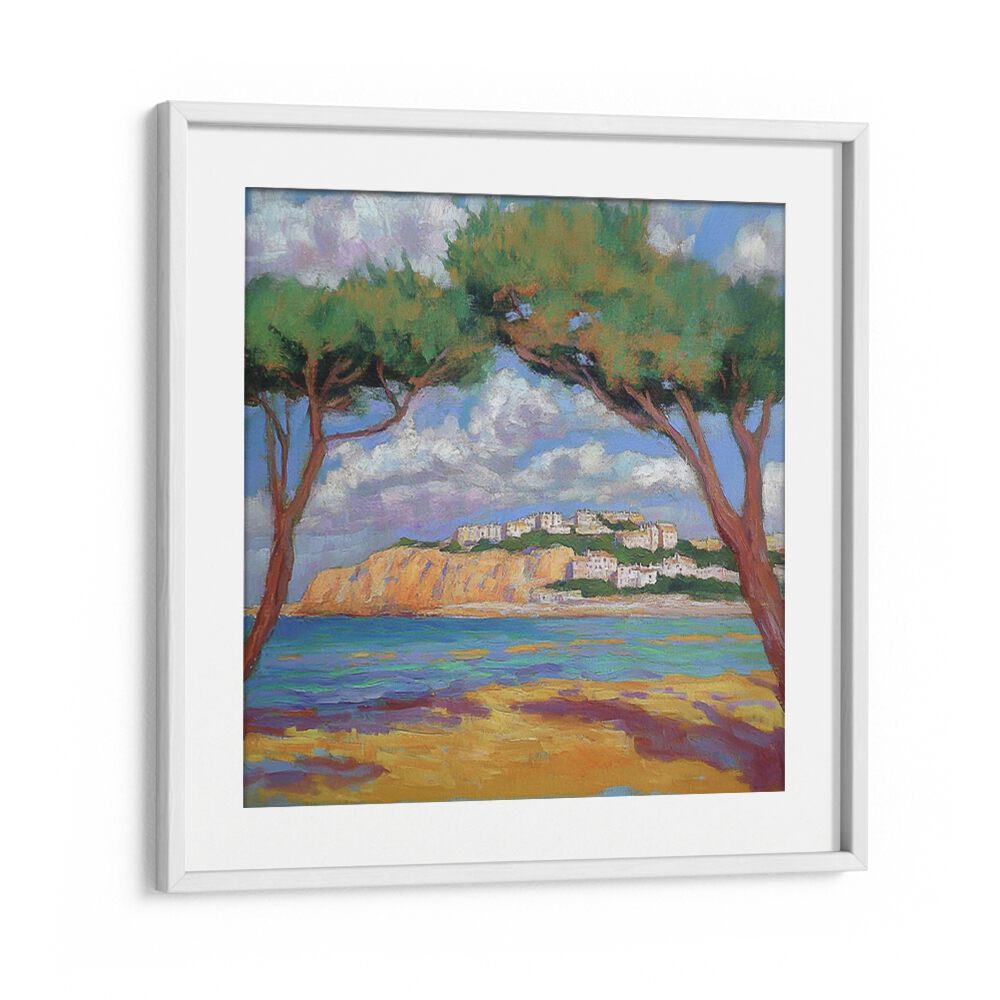 Cypress Trees on the Beach artwork showcases serene coastal beauty, perfect for enhancing any tranquil space.