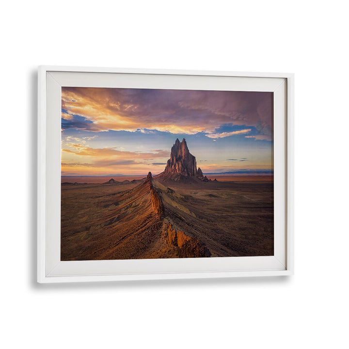 Stunning sunset over Shiprock, featured in SHIPROCK II, PHOTOGRAPHY PRINTS, perfect for nature lovers.