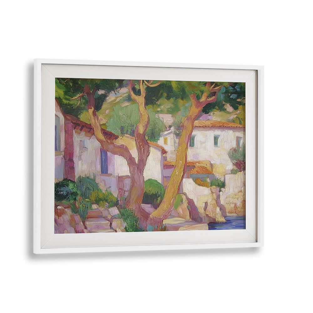 Beautiful artwork titled HOUSE BY THE WATER, enhancing home decor with its serene waterfront essence.