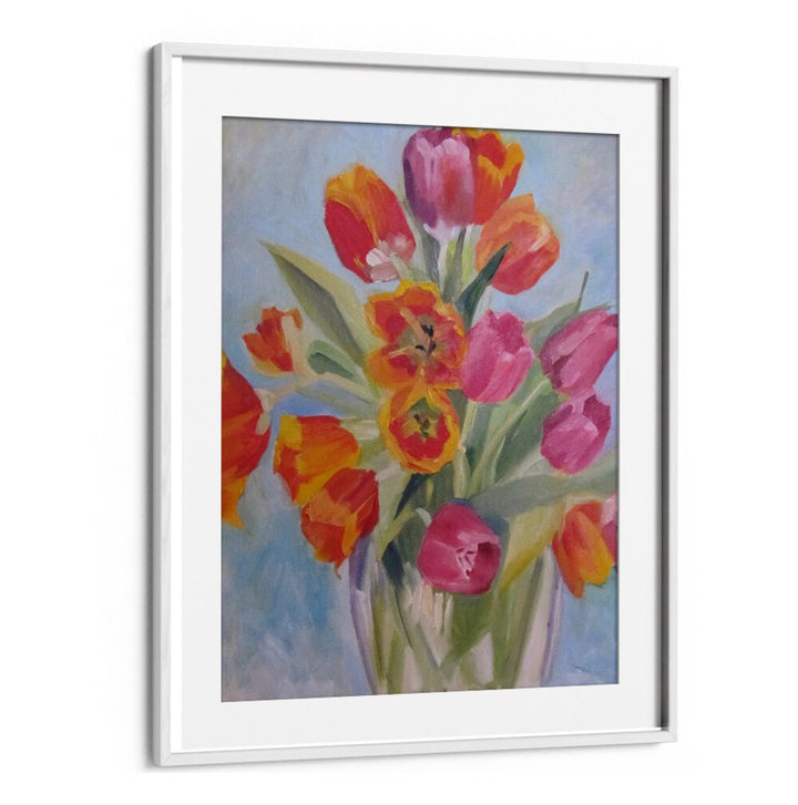 RED AND ORANGE TULIPS , FLORAL FLOWER PAINTINGS