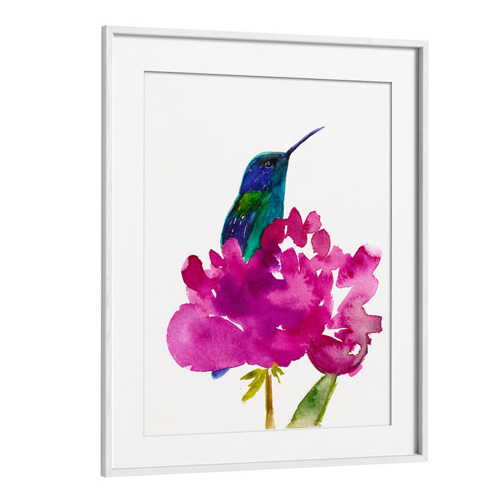 HUMMINGBIRD IN A PEONY , ANIMAL PAINTINGS