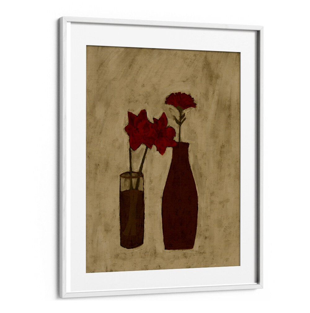 Elegant floral design featuring red flowers in vases, perfect for lovers of BLOSSOM BLEND, FLORAL FLOWER PAINTINGS.