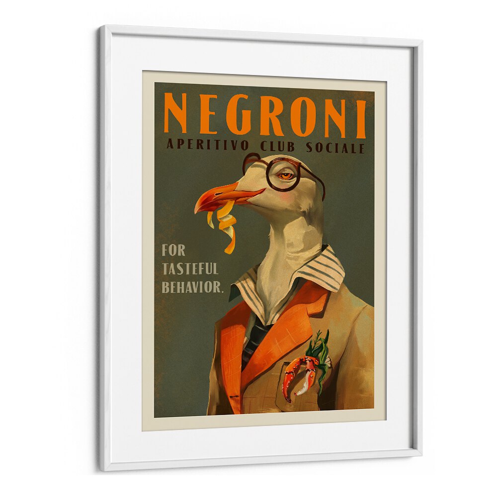 VINTAGE ART DECO NEGRONI POSTER OF A FANCY SEAGULL BY THE WHISKEY GINGER ,WALL ART PRINTS