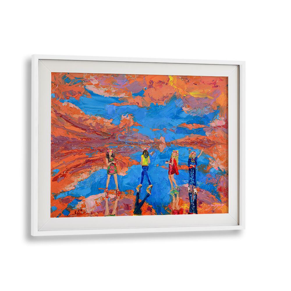 Colorful depiction of the SKY FASHION SHOW, PORTRAITS & FIGURATIVE ILLUSTRATIONS showcasing vibrant fashion against a scenic backdrop.