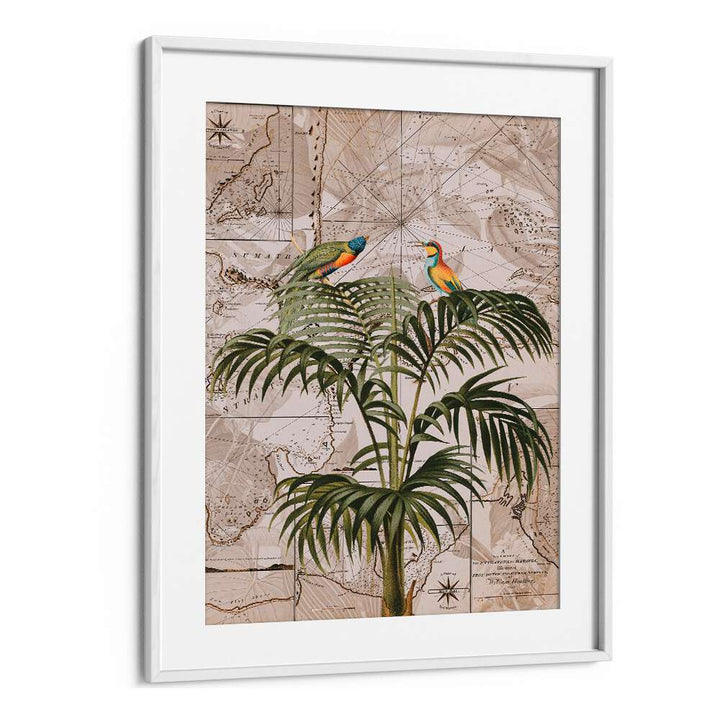 Vibrant parrots amidst lush greenery in "INDONESIA JUNGLE III, ANIMAL PAINTINGS," showcasing nature's beauty.
