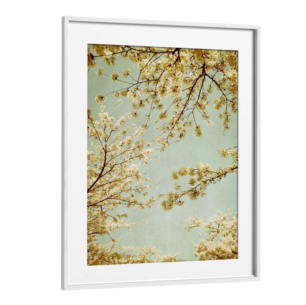 Delicate cherry blossoms against a vintage sky in these stunning floral flower paintings for your home decor.