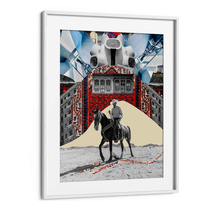Surreal art prints featuring a horseman, blending modern elements with equestrian themes. Perfect for art lovers.