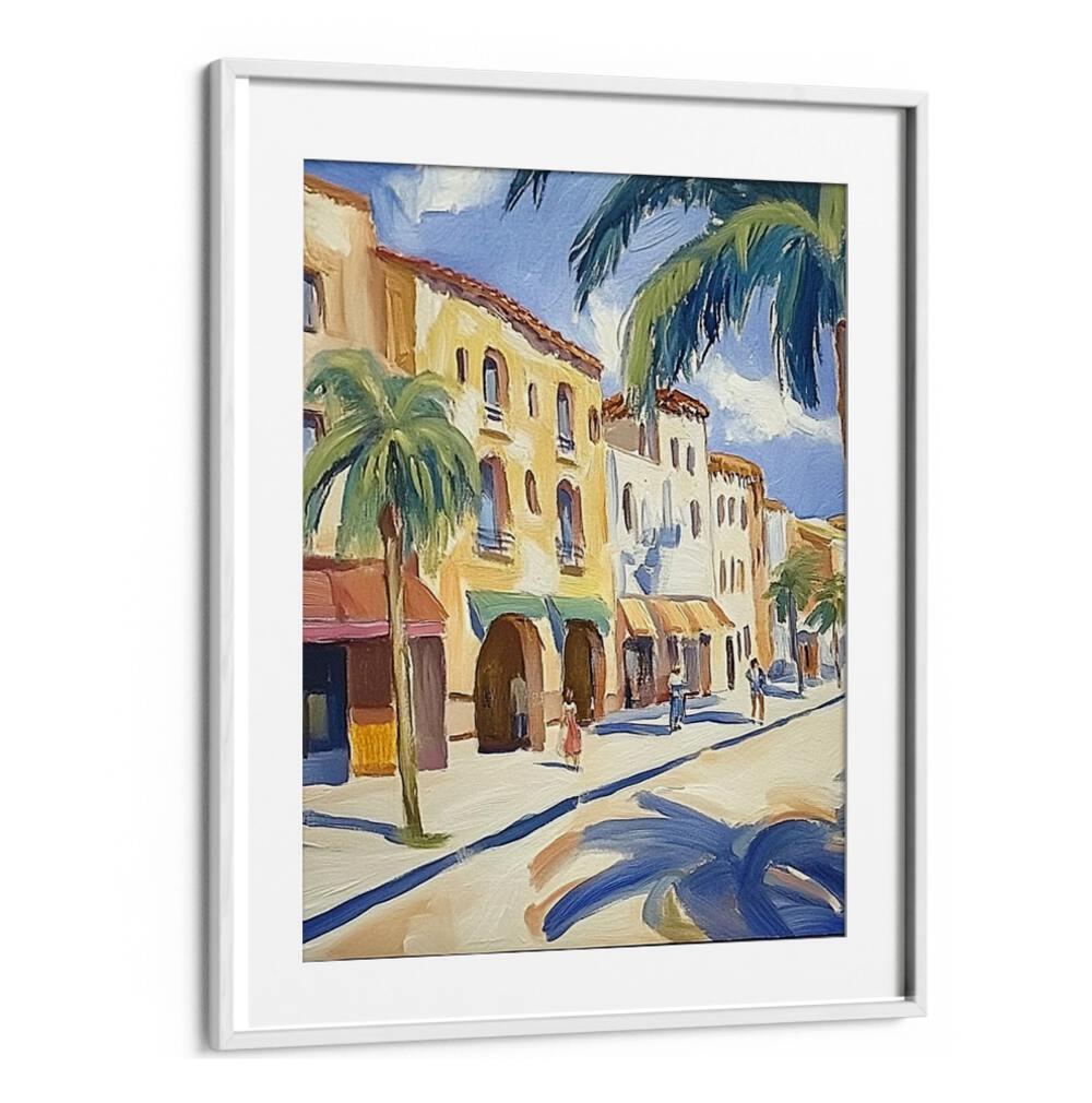 Vibrant PALM TREES ON THE STREET print, perfect for bringing tropical elegance to your home decor.