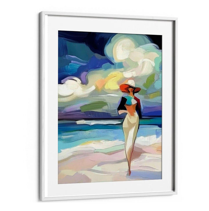 Elegant WOMAN ON THE BEACH artwork, perfect for adding charm to your space and celebrating femininity and confidence.
