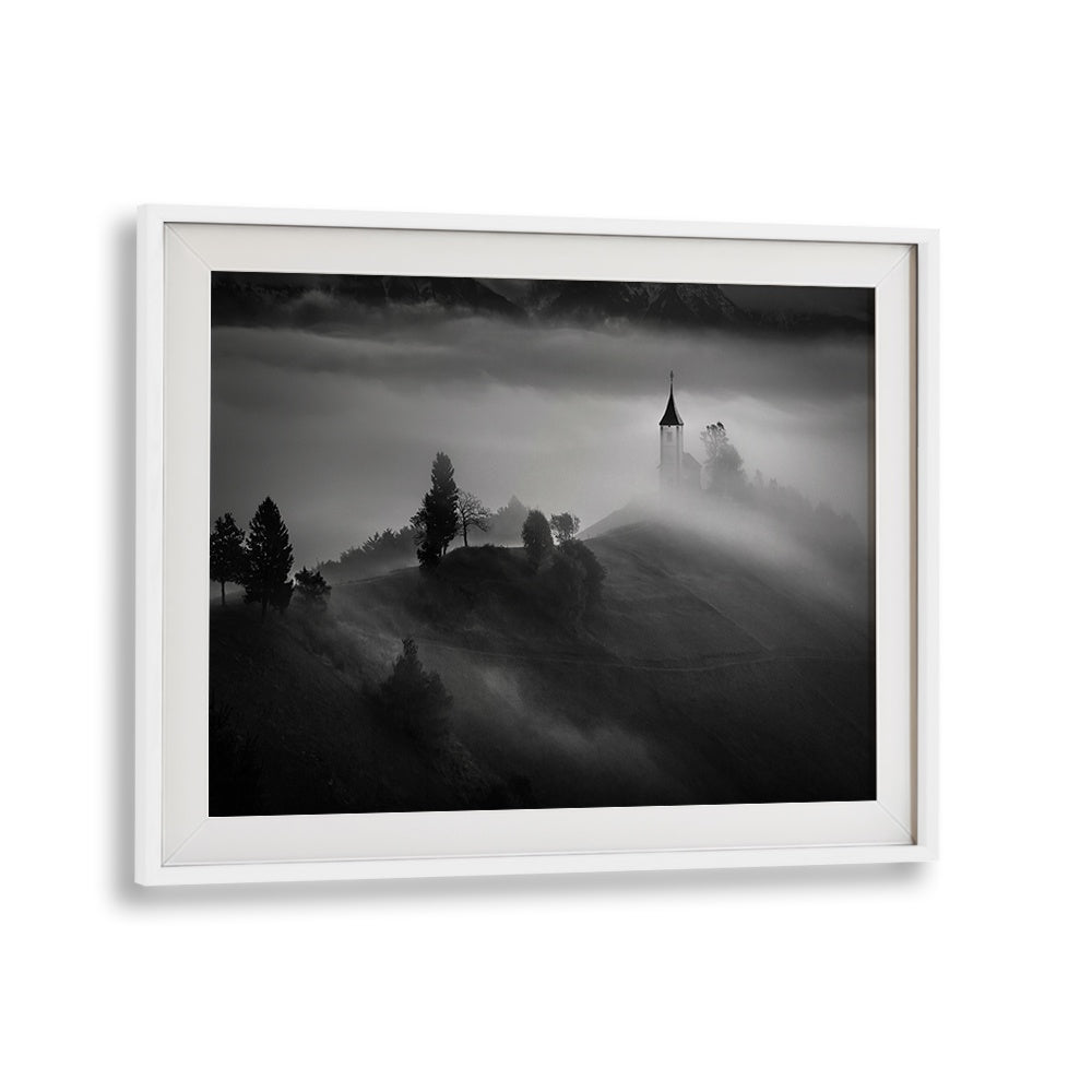 Stunning black and white landscape captures the ethereal beauty of "Out of the Mist, Photography Prints."