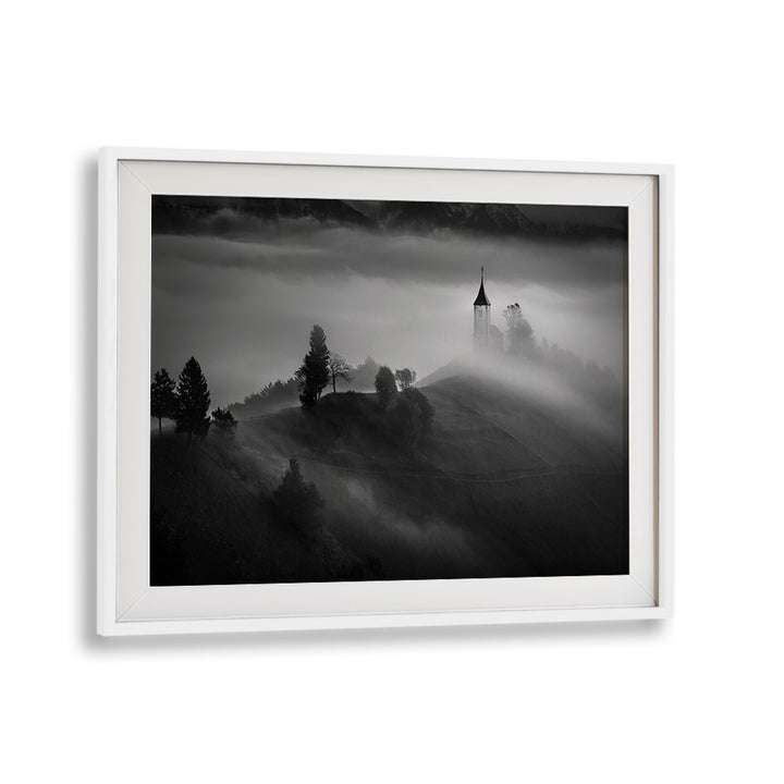 Stunning black and white landscape captures the ethereal beauty of "Out of the Mist, Photography Prints."