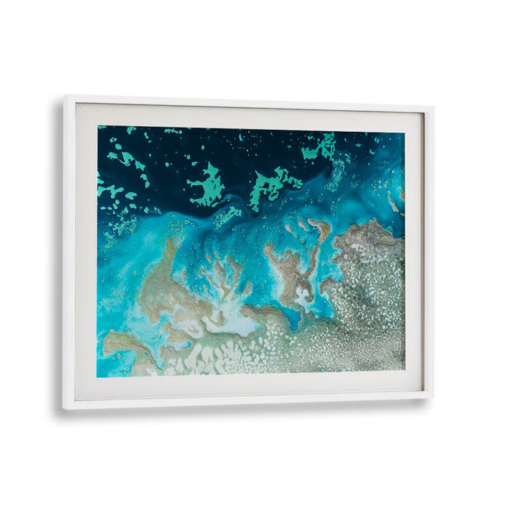 Vibrant CORAL THE OASIS, ABSTRACT PAINTINGS artwork in teal and gold, perfect for transforming your living space.