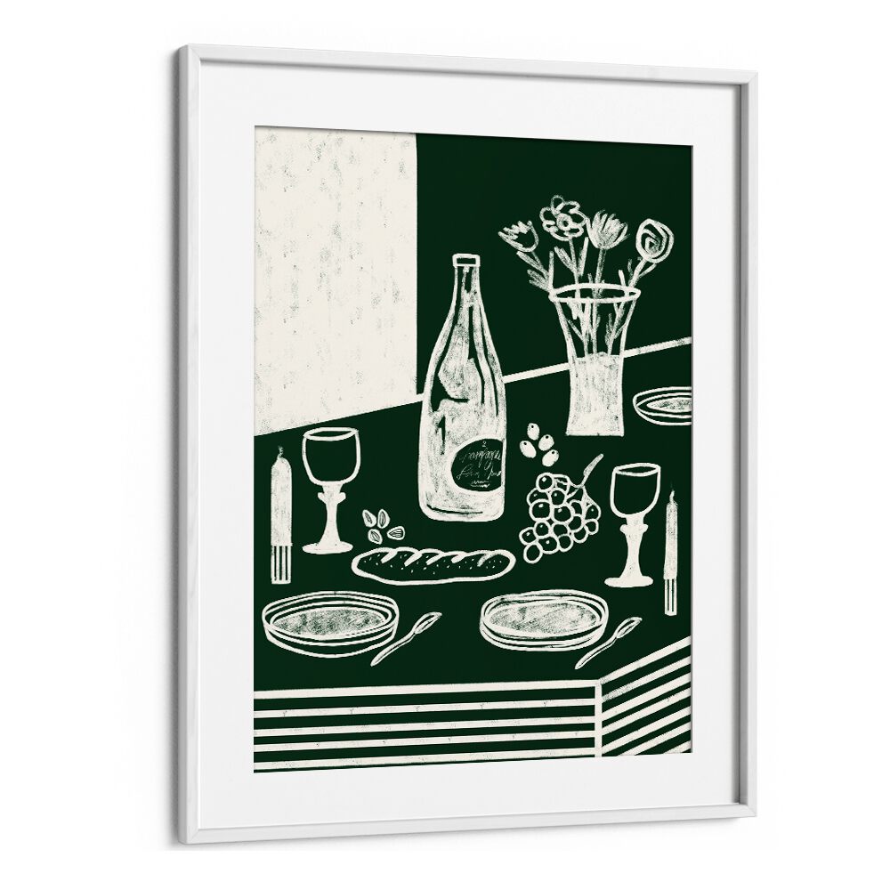 Elevate your culinary space with GREEN HARMONIA, KITCHEN POSTERS featuring elegant table settings and floral designs.